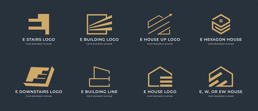 compilation of early D logos with different types of buildings