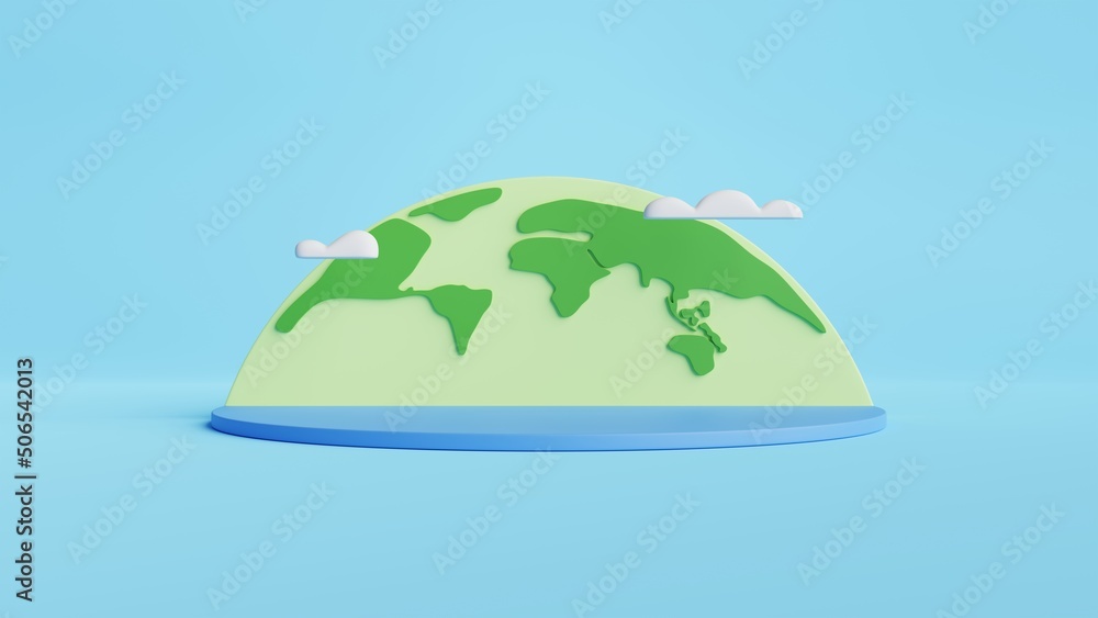 Poster 3d cylinder podium with earth globe.green eco product display banner template background.3d renderin