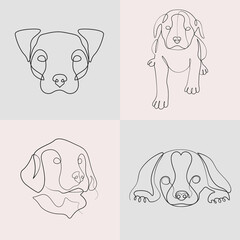 Cute Dog Elegant Line Art Drawing Abstract Pet Vector Illustration Set And Collection
