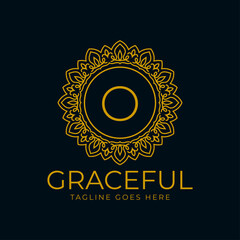 letter O flower graceful circle decoration monogram vector logo design