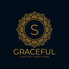 letter S flower graceful circle decoration monogram vector logo design