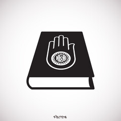 Jainism religion book. Religious scriptures. Books of major religious groups and religions. Christianity, Islam, Hinduism, Buddhism, Judism, Taoism,  Sikhism and Judaism. Vector graphic. 