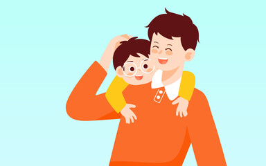Father's day dad playing with his child, parent-child interaction, vector illustration