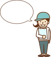 バインダーをもち、話をする作業員の女性。