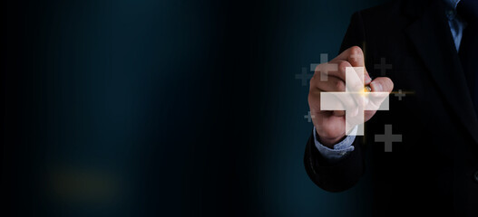 Man hand Employee Businessman positive thing  benefits business concept health insurance