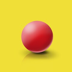 red ball on yellow background, hand painted with shadow effect
