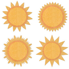 Sun grunge recycled paper craft stick on white background