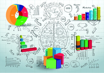 Graph chart Percent - Illustration modern Business Steps Infographics Template Idea and concept design - Vector