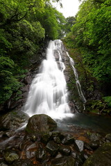 Natural Qingshan Falls trail with boulder scramble around the Shimen area at Taipei, Taiwan
