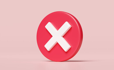 Fototapeta premium 3d cross check mark icon isolated on pink background. tick marks symbols concept, 3d render illustration