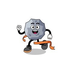 Mascot cartoon of stone running on finish line
