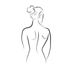 Abstract Female Figure Continuous Line Drawing. Woman Body One Line Abstract Illustration. Naked Woman Back Minimalist Contour Drawing. Vector EPS 10. 
