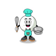 Illustration of rice ball as a bakery chef