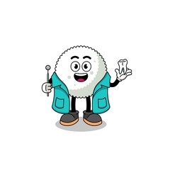 Illustration of rice ball mascot as a dentist