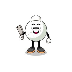 Mascot of rice ball as a butcher