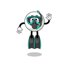 Character cartoon of rice ball as a diver