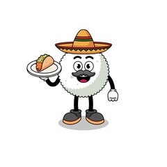 Character cartoon of rice ball as a mexican chef