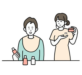 美容部員の接客を受ける男性客のイラスト素材