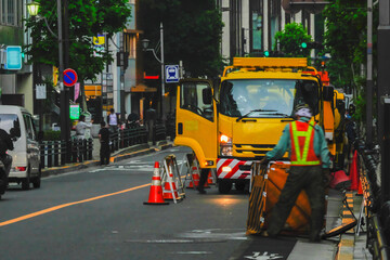 東京港区赤坂5丁目の道路工事の風景