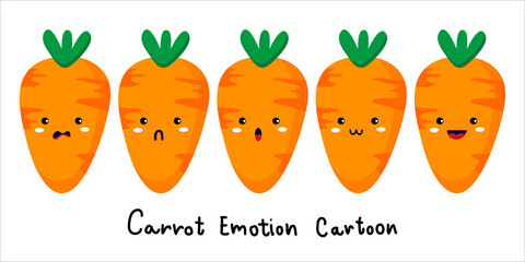 Carrot Vegetable Cute Character Isolated Vector. Carrot emoji with different emotions.