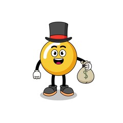 egg yolk mascot illustration rich man holding a money sack