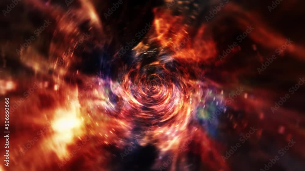 Poster seamless loop grunge multicolored hyperspace warp space flight through space time wormhole tunnel. a