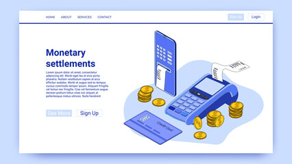 Monetary settlements.The use of digital technologies in the transfer and payment of monetary assets.An illustration in the style of the landing page is blue.