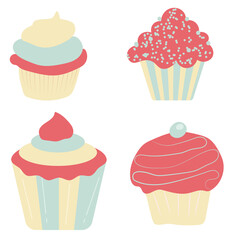 Set of cute vector cupcakes and muffins