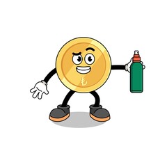 turkish lira illustration cartoon holding mosquito repellent