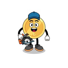 Cartoon Illustration of turkish lira as a woodworker