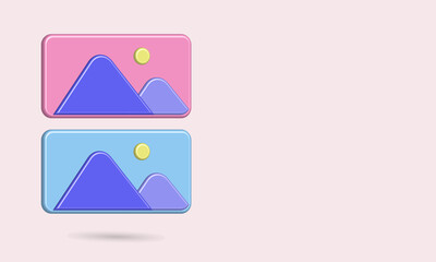 Mountain icon vector with summit and yellow sun