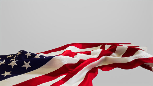 Authentic Banner for Memorial Day with American Flag, Isolated on White Background with Copy-Space.