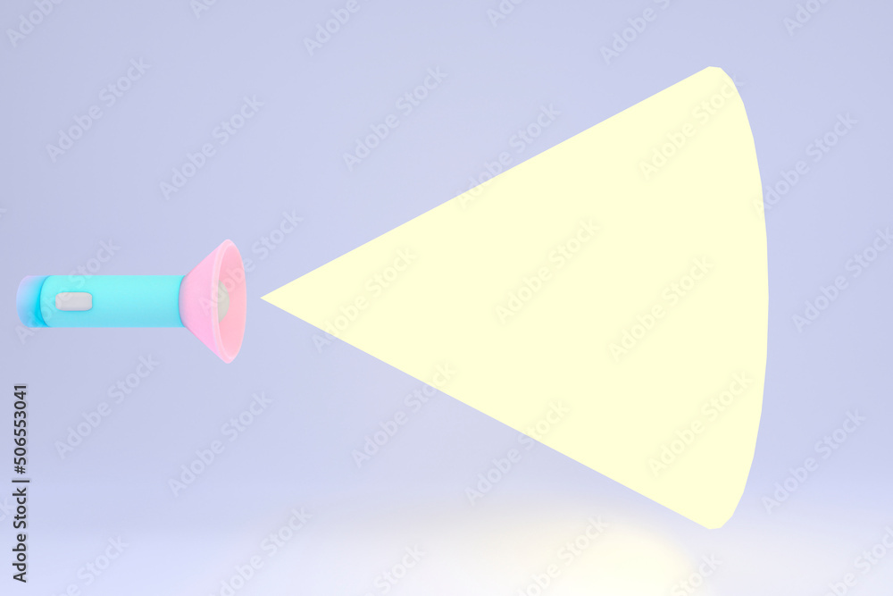 Poster 3d rendering of flashlight with mock up beam as space for text for commercial template background de