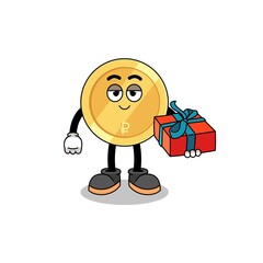 russian ruble mascot illustration giving a gift