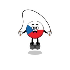 czech republic mascot cartoon is playing skipping rope