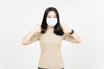 Wearing Medical Mask for Preventing Corona Virus Of Beautiful Asian Woman Isolated On White