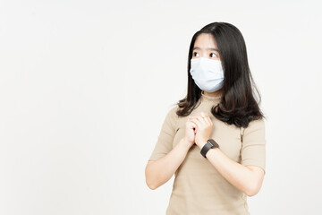 Wearing Medical Mask for Preventing Corona Virus Of Beautiful Asian Woman Isolated On White