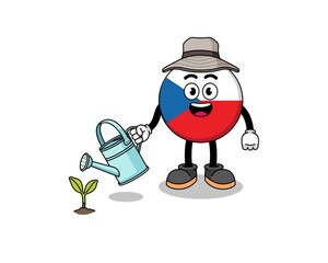 Illustration of czech republic cartoon watering the plant