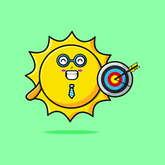 Cute cartoon sun businessman holding target and arrow with happy expression in 3d modern style design