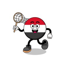 Cartoon of yemen flag catching a butterfly