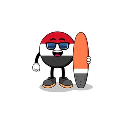 Fototapeta premium Mascot cartoon of yemen flag as a surfer