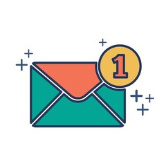 Email message icon vector illustration glyph style design with color and plus sign. Isolated on white background.
