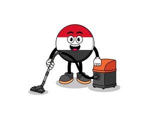 Character mascot of yemen flag holding vacuum cleaner