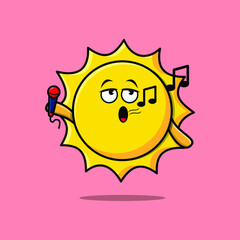 Cute cartoon sun singer character holding mic in 3d modern style design