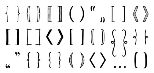 Hand drawn bracket, parenthesis element. Doodle sketch bracket for text, qoute decoration. Line, curly parenthesis shape. Vector illustration. - obrazy, fototapety, plakaty