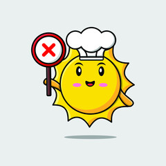 cute cartoon sun holding wrong sign in vector character illustration