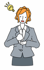 アイデアを閃いたスーツ姿のビジネスウーマンの女性のイラスト