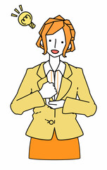 アイデアを閃いたスーツ姿のビジネスウーマンの女性のイラスト