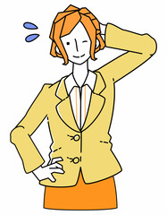 照れ笑いを浮かべるスーツ姿のビジネスウーマンの女性のイラスト
