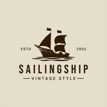 sailing ship logo vintage vector illustration template icon graphic design. retro marine boat sign or symbol for print t-shirt concept travel business